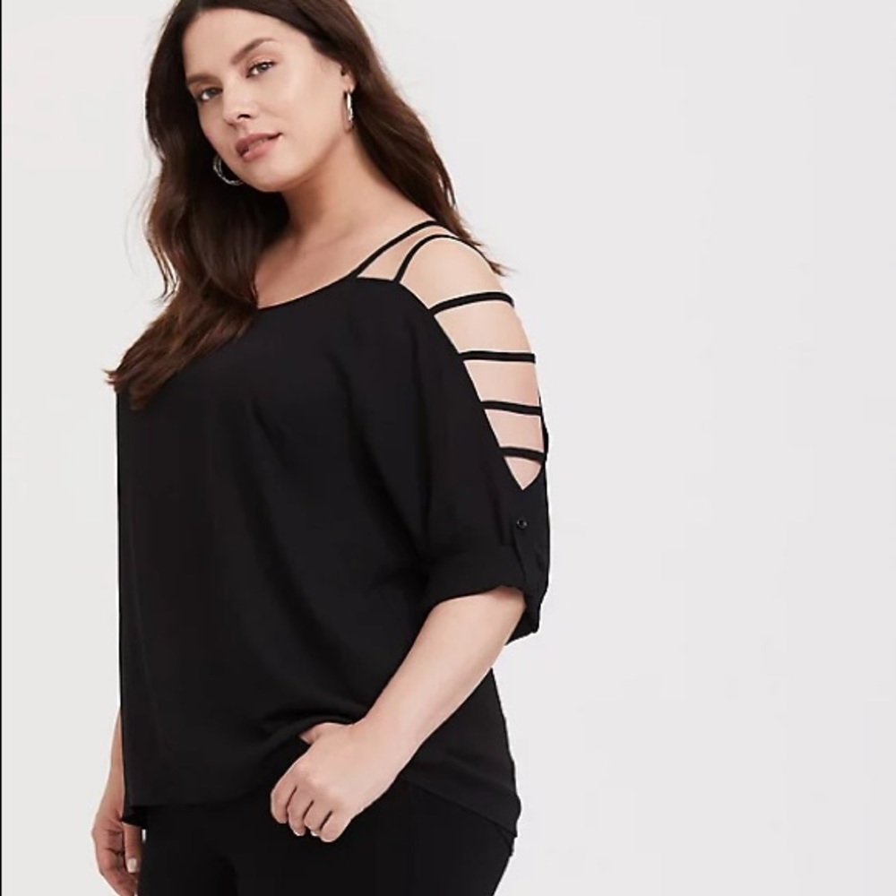 TORRID BLACK LADDER CUT GEORGETTE BLOUSE